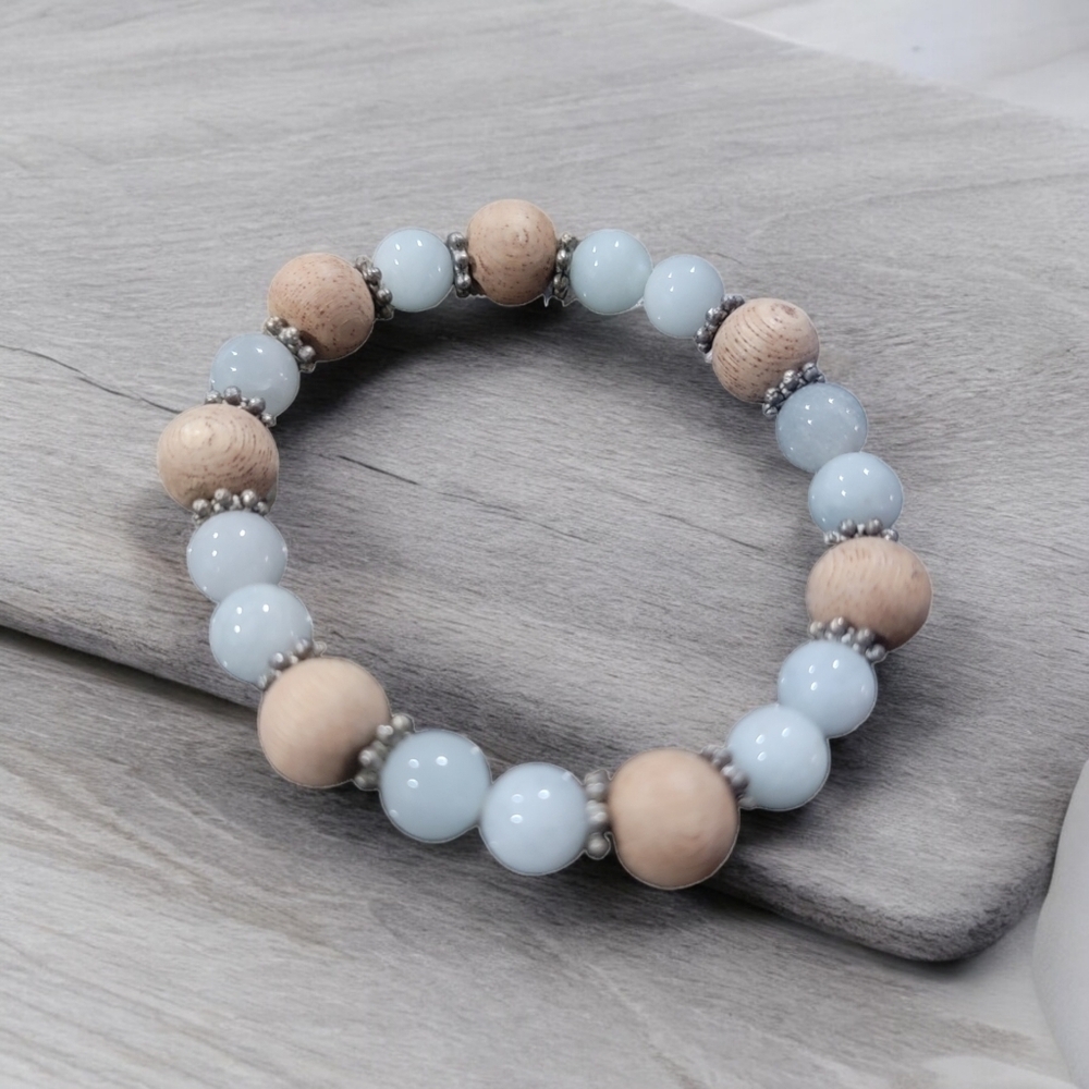 Cream and baby Blue stretch bracelet